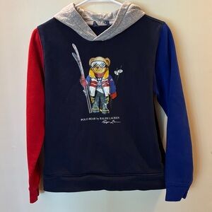 Boys Ralph Lauren Ski Bear Navy Hoodie with Red and Blue Sleeves